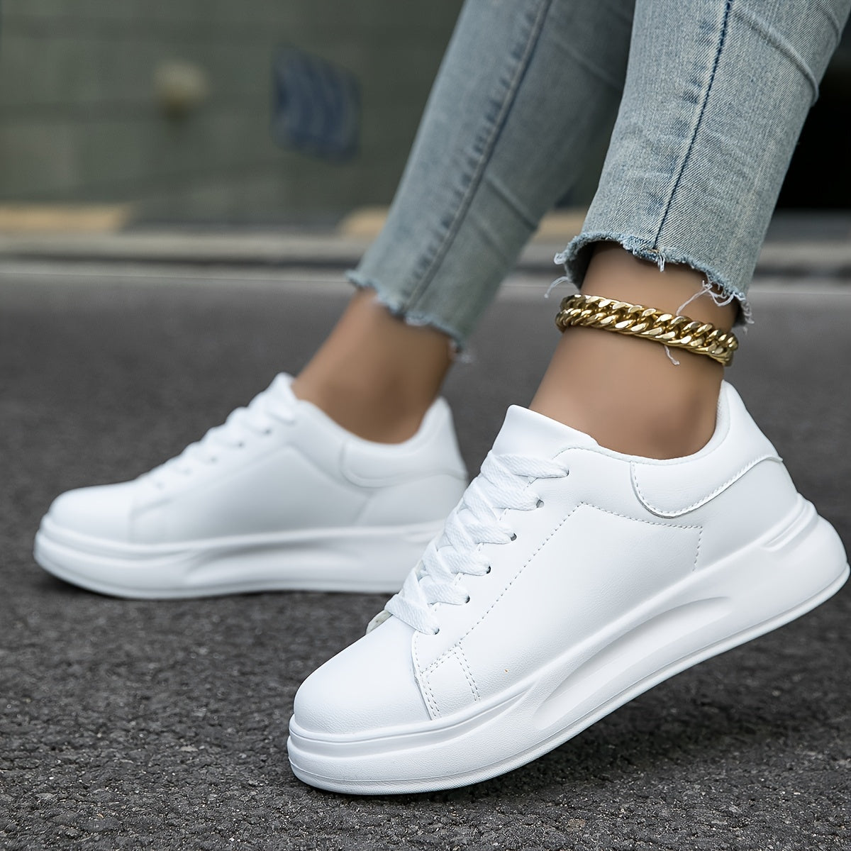 Women's Clean White Leather Trainers Modeberg Bern