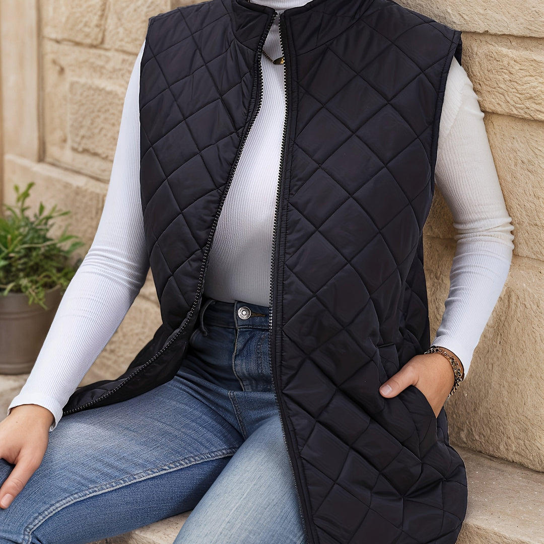 Diamond-Quilted Longline Sleeveless Jacket Modeberg Bern