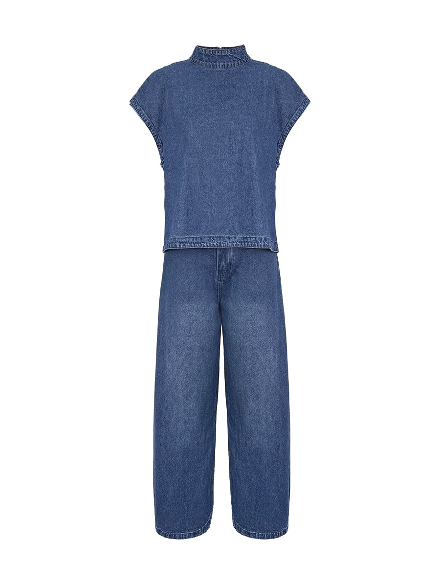 Denim Mock Neck Vest Top & Wide-Leg Jeans Co-ord Set Modeberg Bern