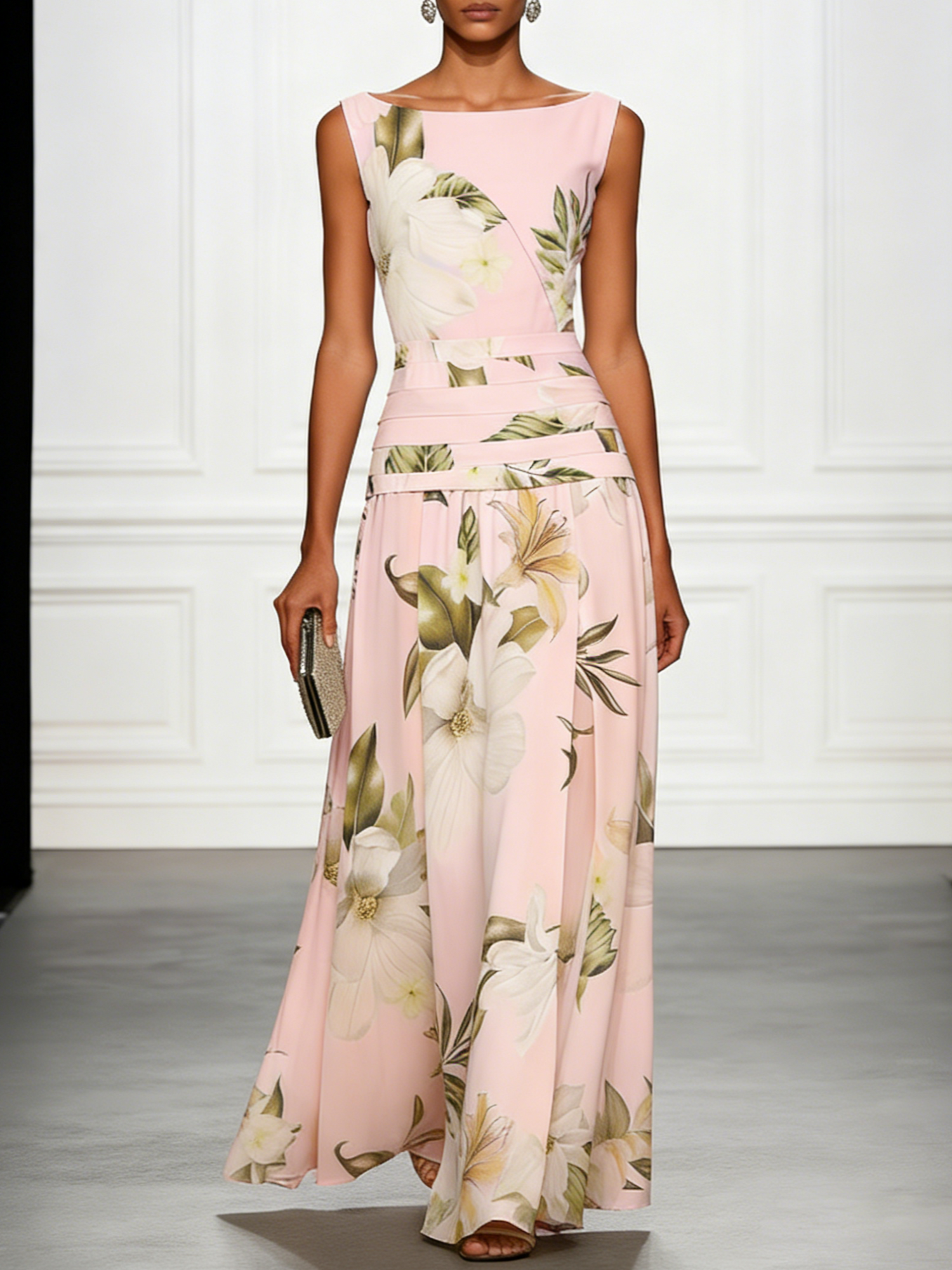 Floral Boat Neck Sleeveless Wedding Guest Maxi Dress Modeberg Bern