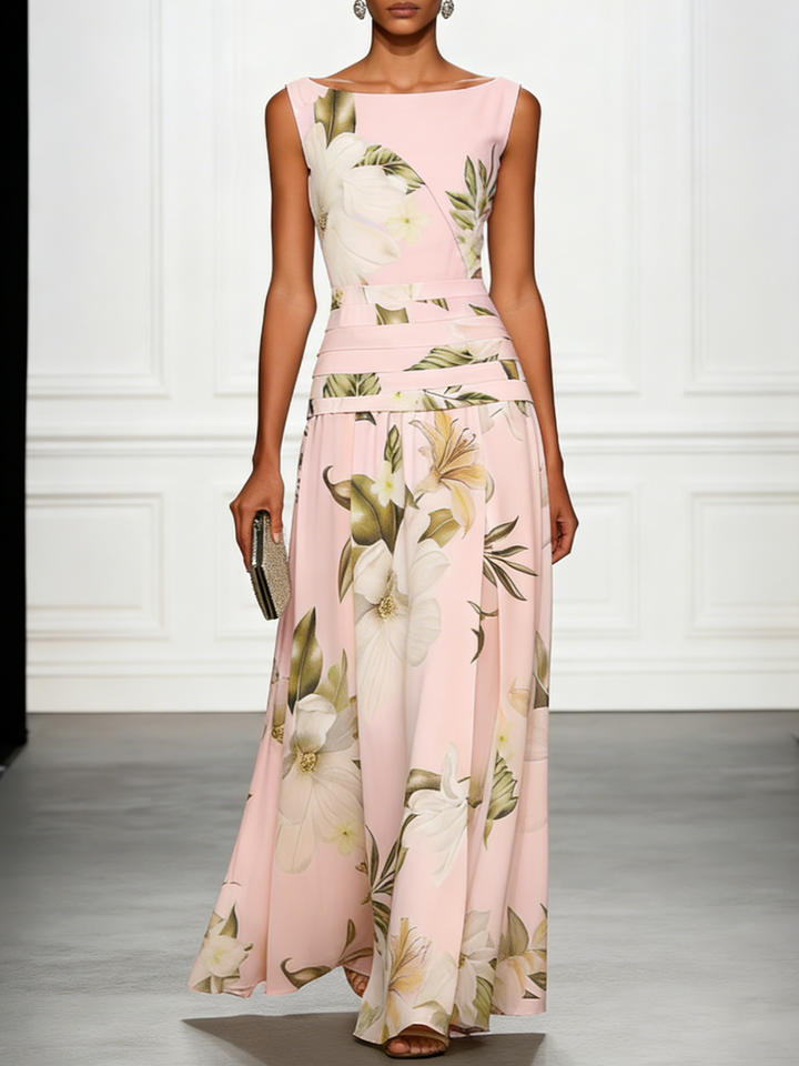 Floral Boat Neck Sleeveless Wedding Guest Maxi Dress Modeberg Bern