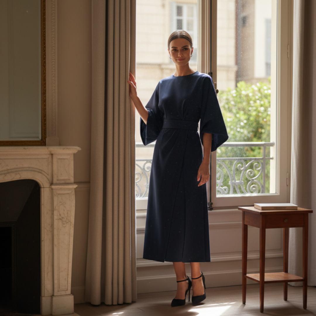 Belted Wide Sleeve Wrap Midi Dress Modeberg Bern