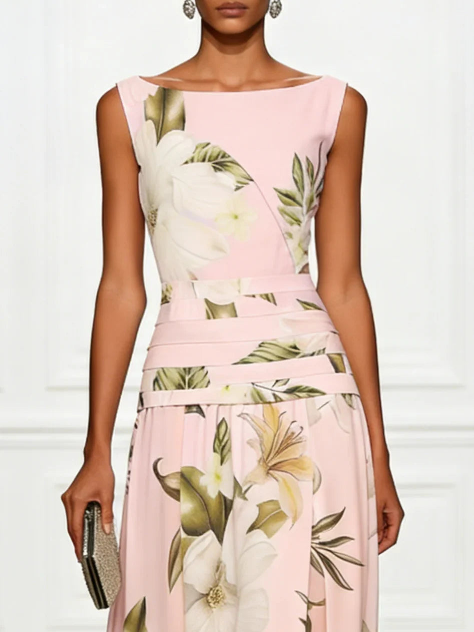 Floral Boat Neck Sleeveless Wedding Guest Maxi Dress Modeberg Bern