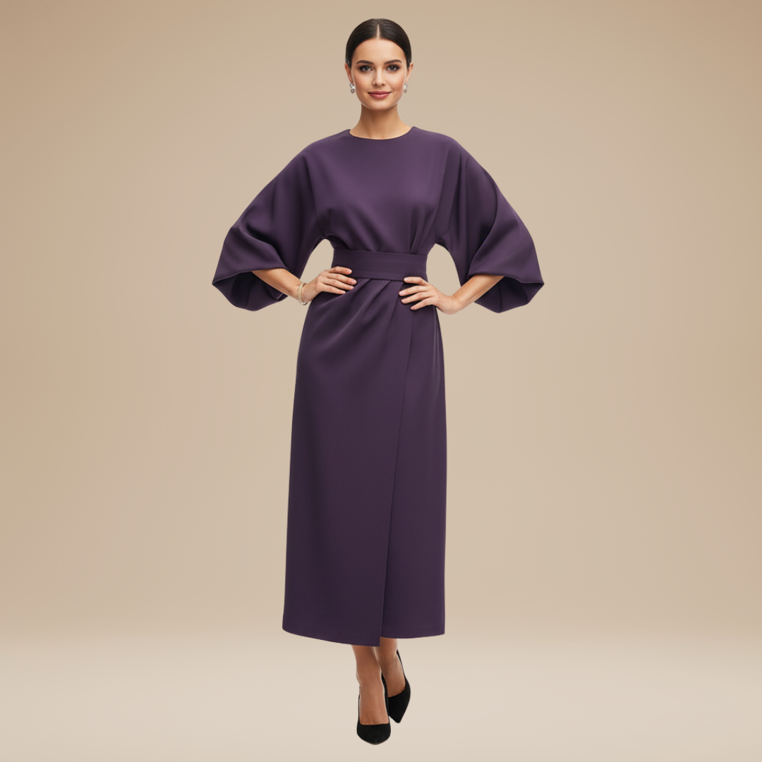 Belted Wide Sleeve Wrap Midi Dress Modeberg Bern