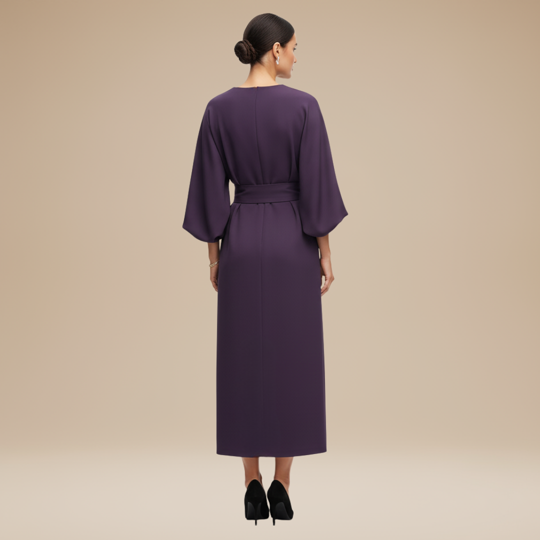 Belted Wide Sleeve Wrap Midi Dress Modeberg Bern