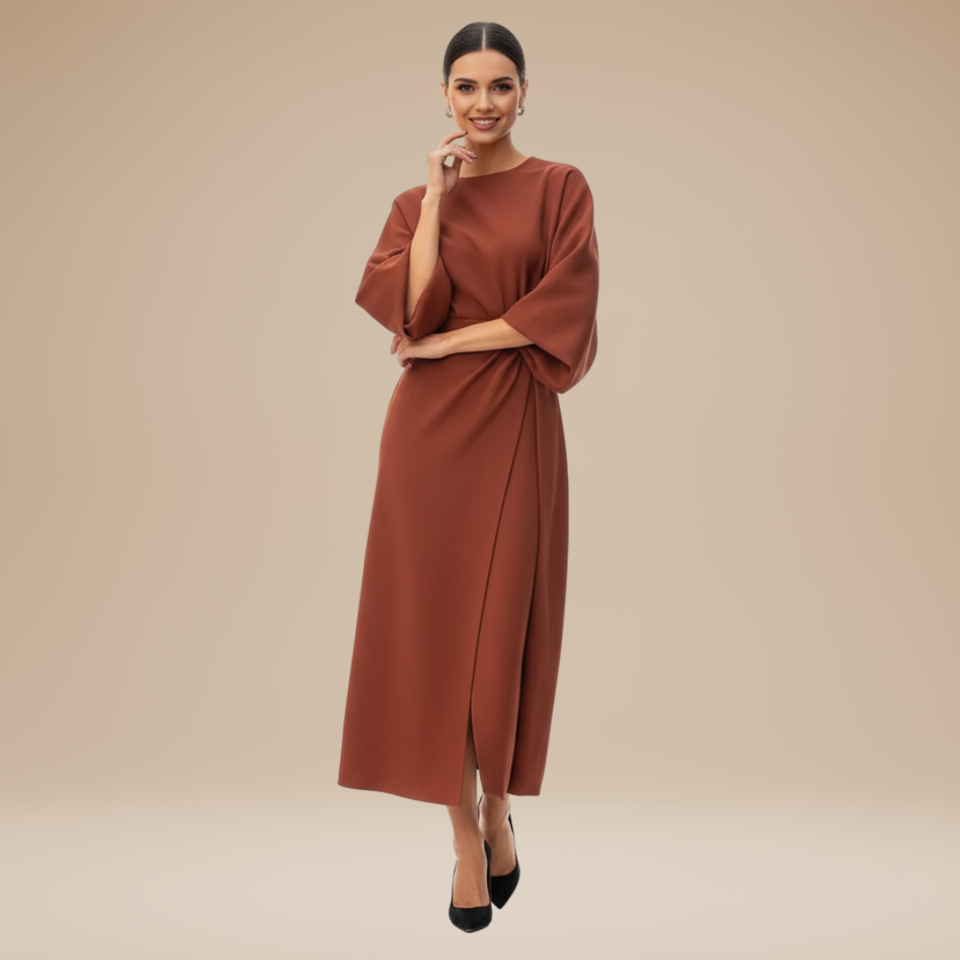 Belted Wide Sleeve Wrap Midi Dress Modeberg Bern