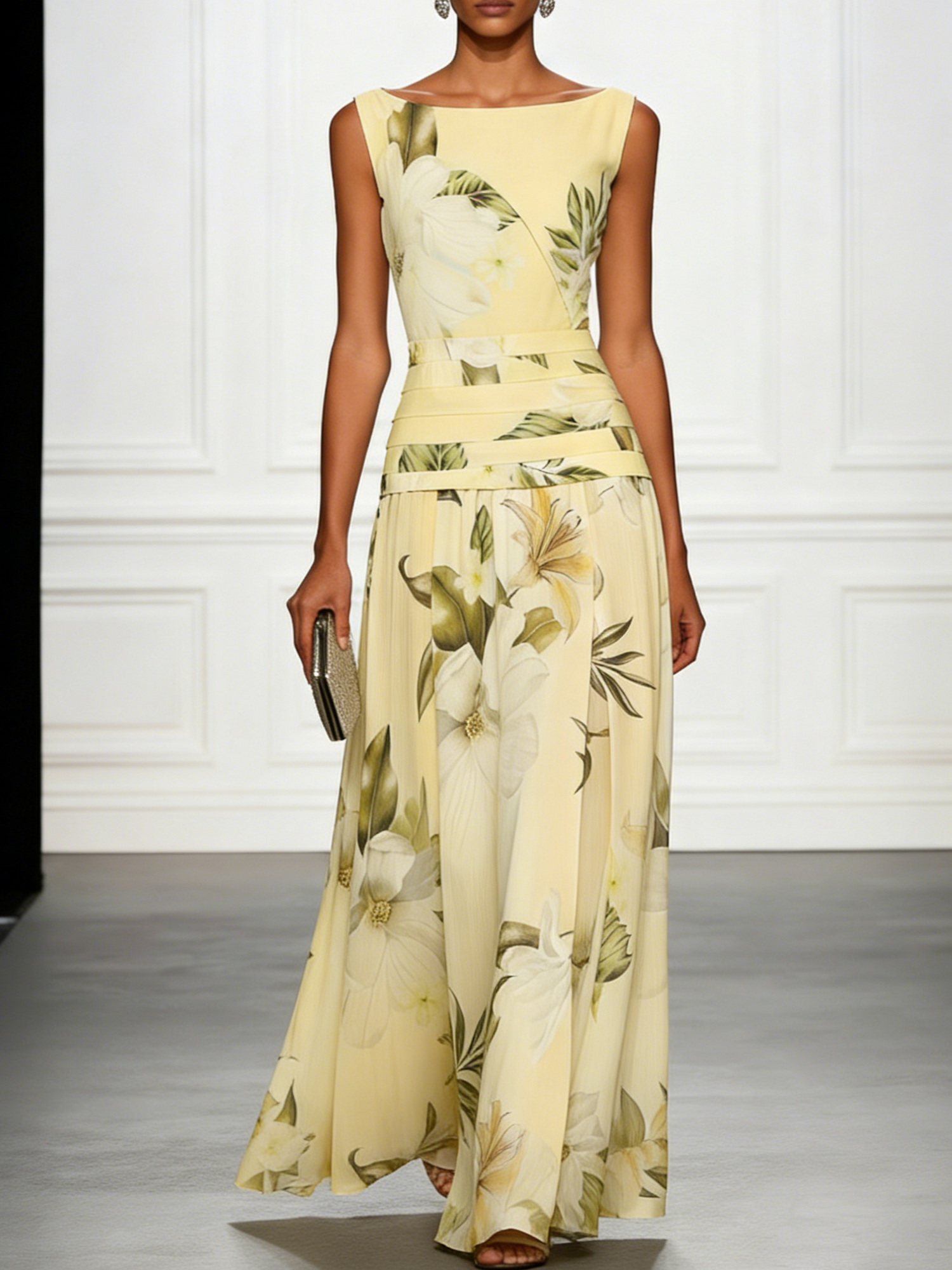 Floral Boat Neck Sleeveless Wedding Guest Maxi Dress Modeberg Bern