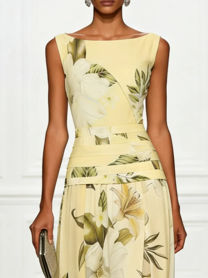 Floral Boat Neck Sleeveless Wedding Guest Maxi Dress Modeberg Bern