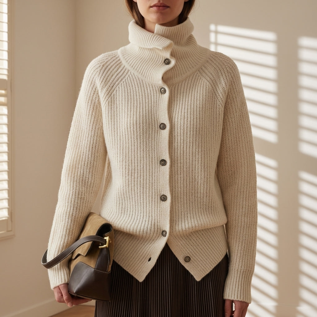 Chunky Knit Cardigan with Button-Front Funnel Neck Modeberg Bern