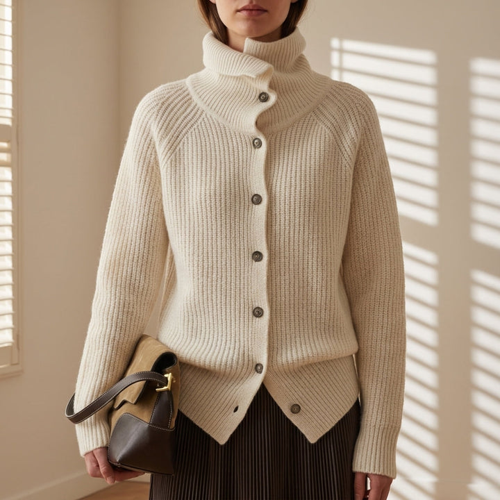 Chunky Knit Cardigan with Button-Front Funnel Neck Modeberg Bern