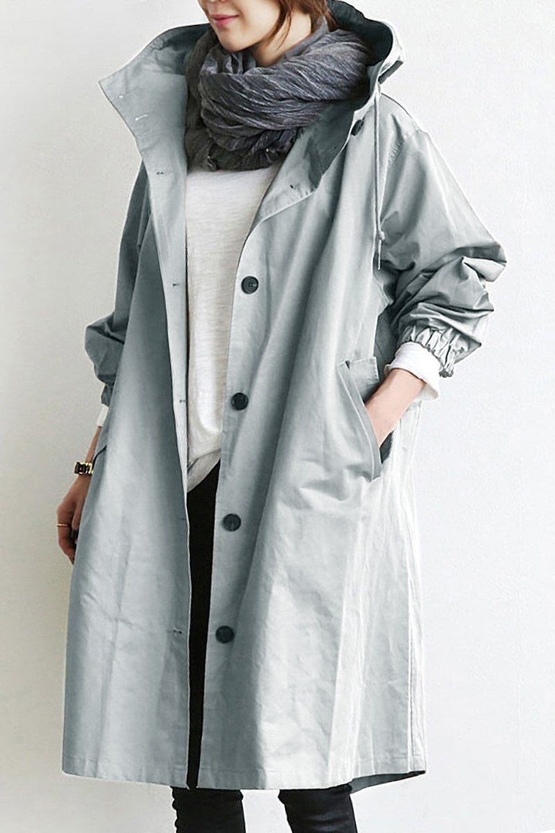 Mid-Length Hooded Jacket with Button Front and Shortened Sleeves Modeberg Bern