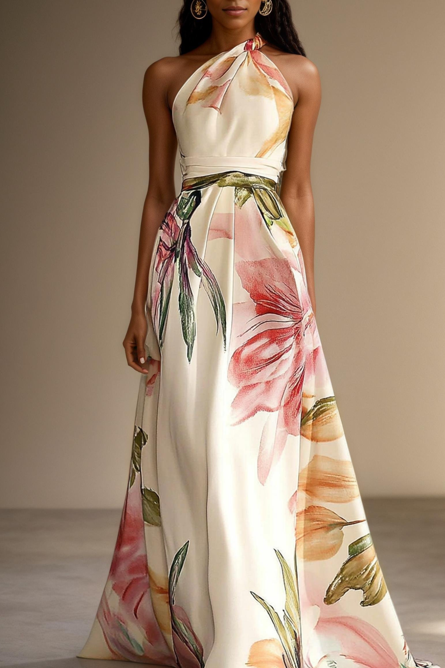 Floral Satin One-Shoulder Wedding Guest Maxi Dress Modeberg Bern