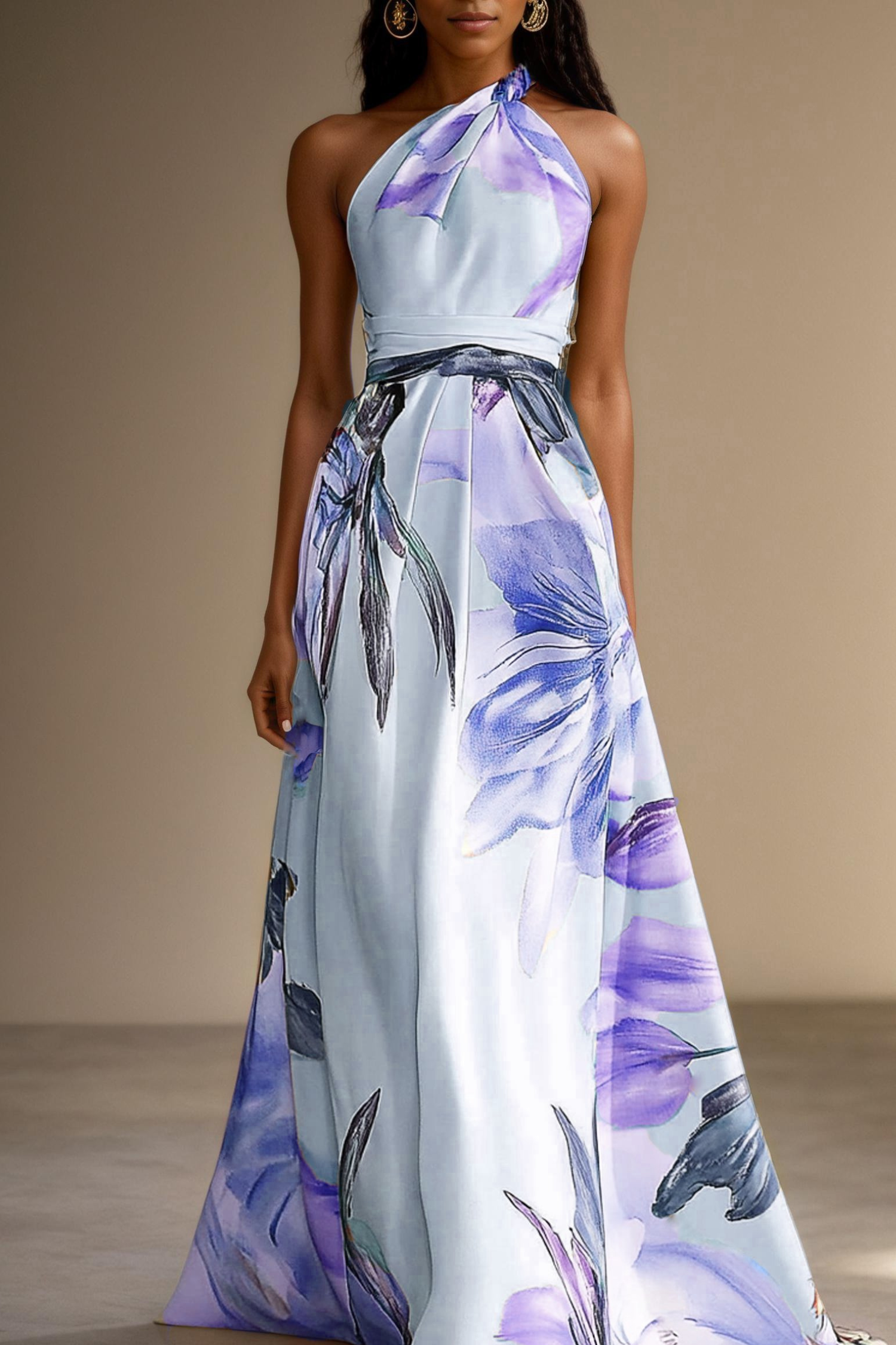 Floral Satin One-Shoulder Wedding Guest Maxi Dress Modeberg Bern
