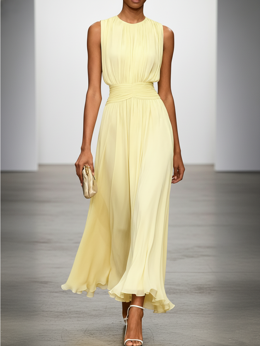Sleeveless Ruched A-Line Wedding Guest Maxi Dress Modeberg Bern