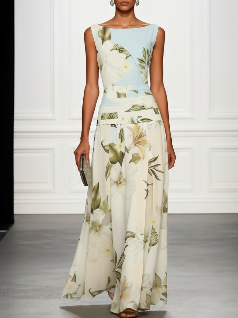 Floral Boat Neck Sleeveless Wedding Guest Maxi Dress Modeberg Bern