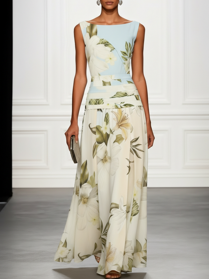 Floral Boat Neck Sleeveless Wedding Guest Maxi Dress Modeberg Bern