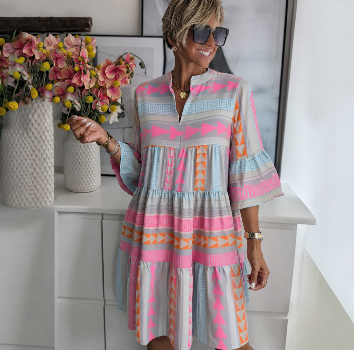 Freya™ Lässiges Boho-Stufen-Swingkleid Modeberg Bern