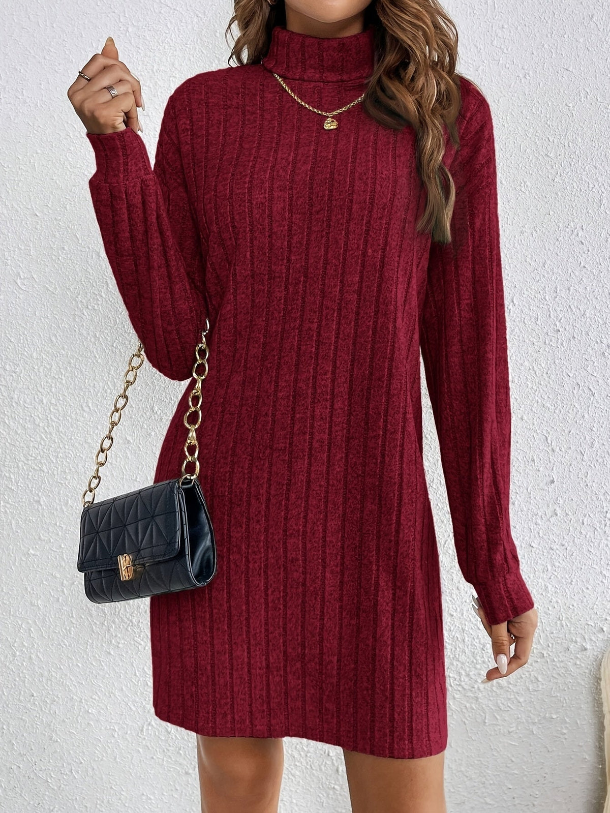 Ribbed Roll Neck Jumper Dress with Stretch Knit Modeberg Bern