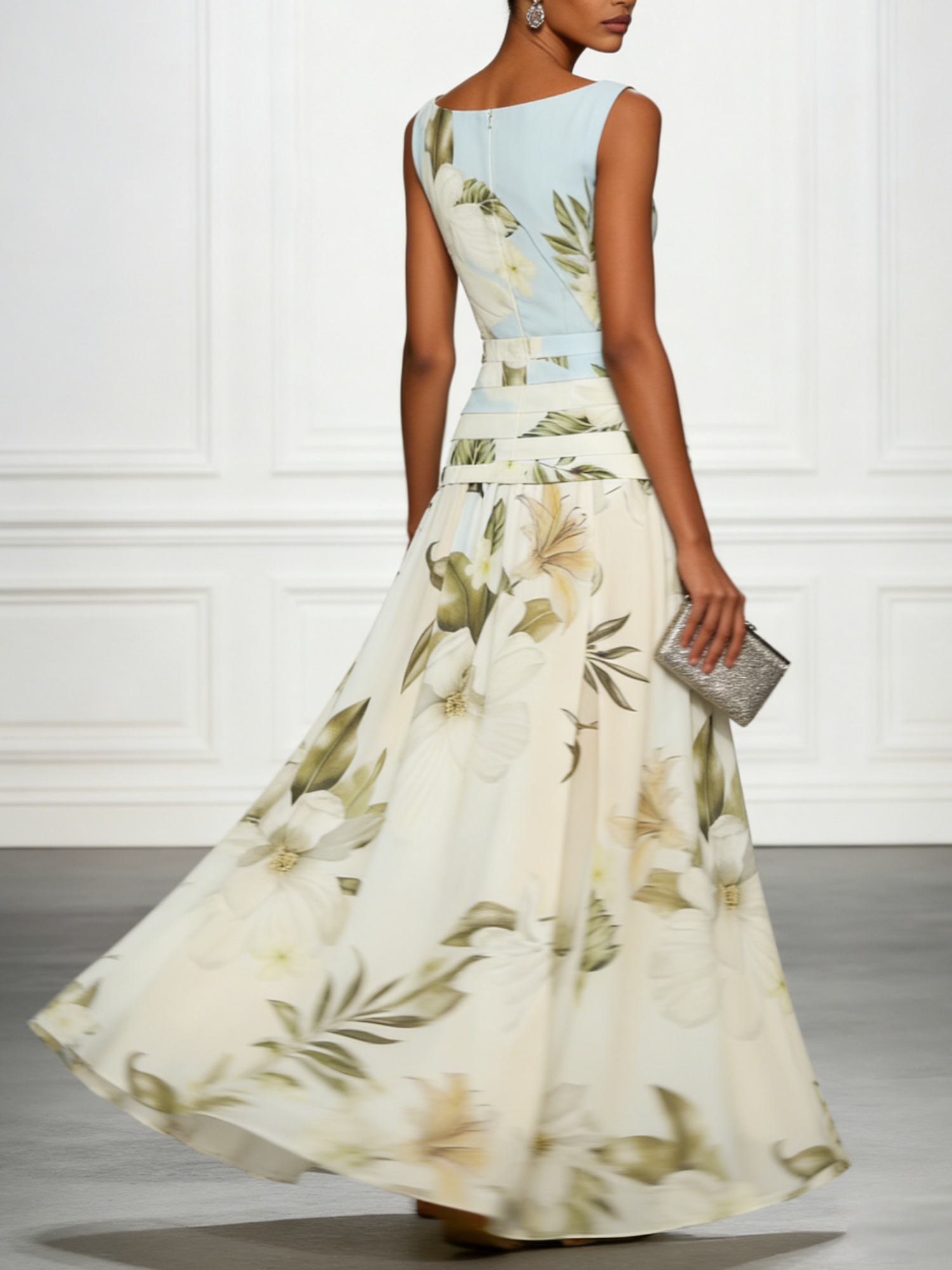 Floral Boat Neck Sleeveless Wedding Guest Maxi Dress Modeberg Bern