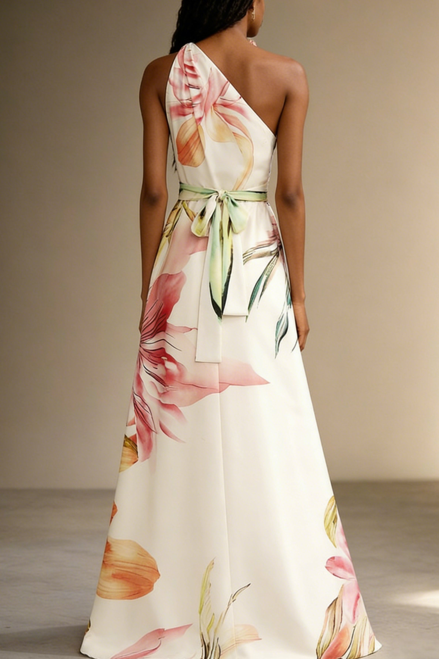 Floral Satin One-Shoulder Wedding Guest Maxi Dress Modeberg Bern