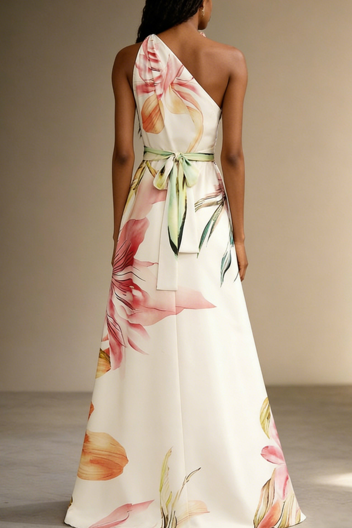 Floral Satin One-Shoulder Wedding Guest Maxi Dress Modeberg Bern
