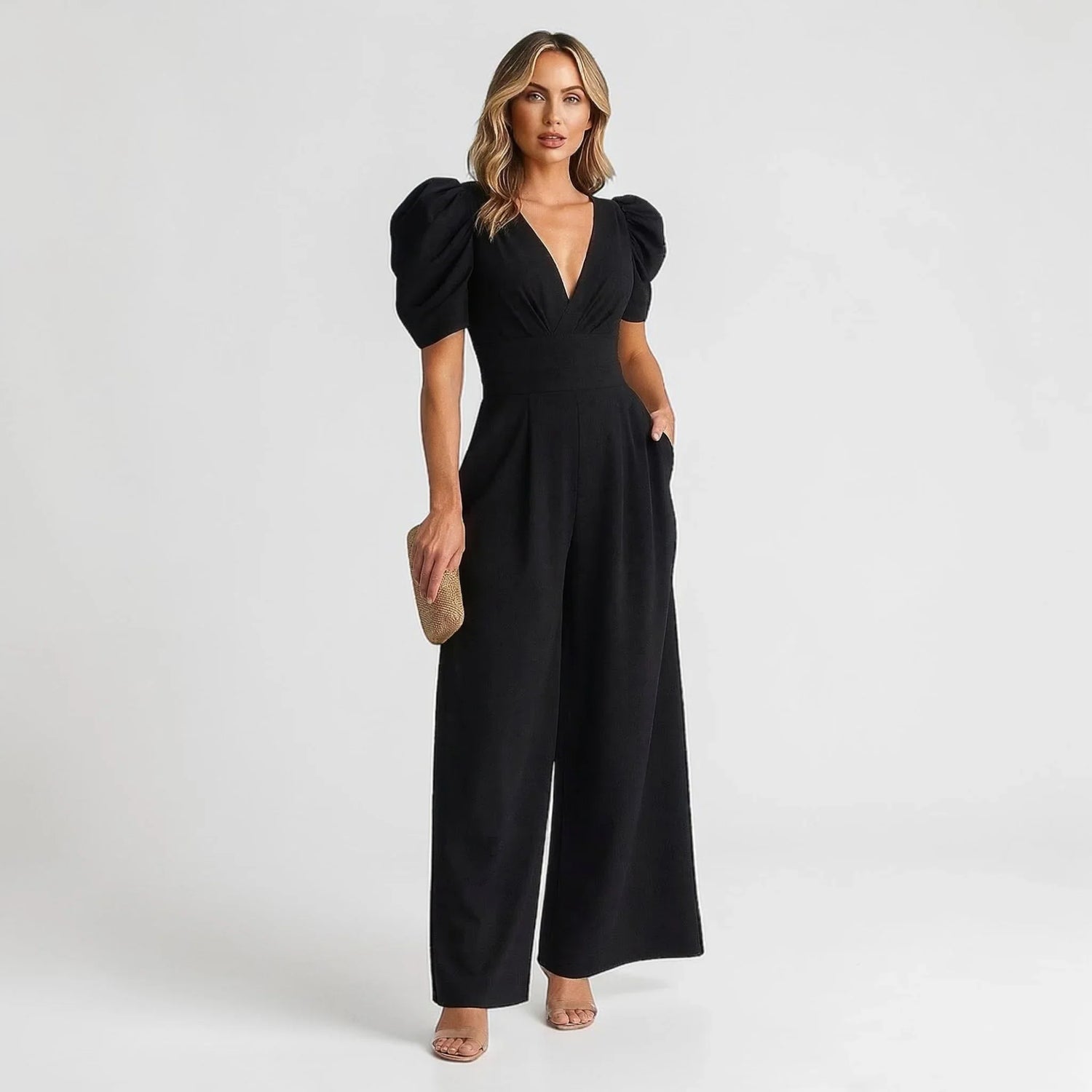 Wide-Leg Puff Sleeve Tailored Jumpsuit Modeberg Bern