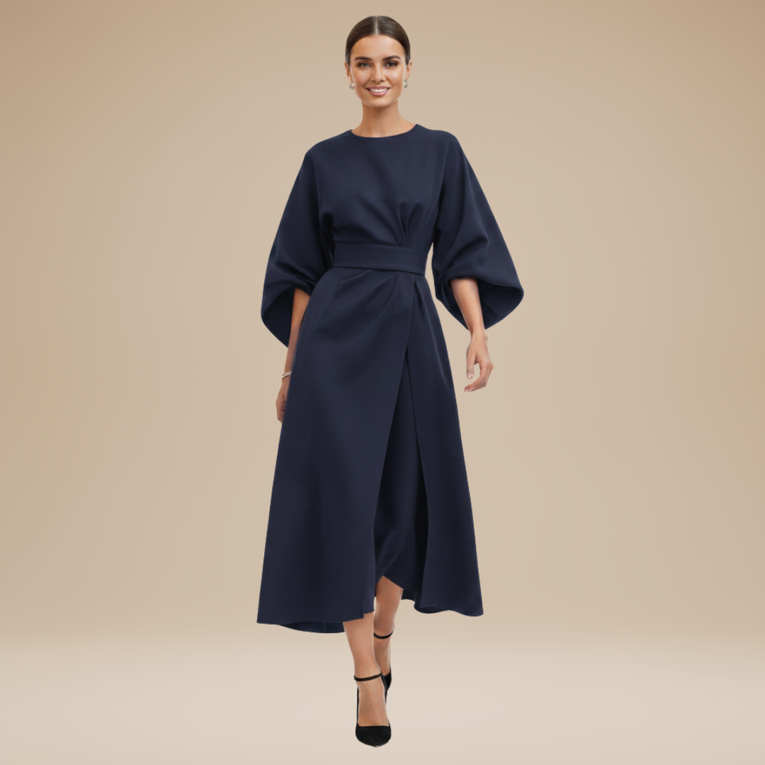Belted Wide Sleeve Wrap Midi Dress Modeberg Bern
