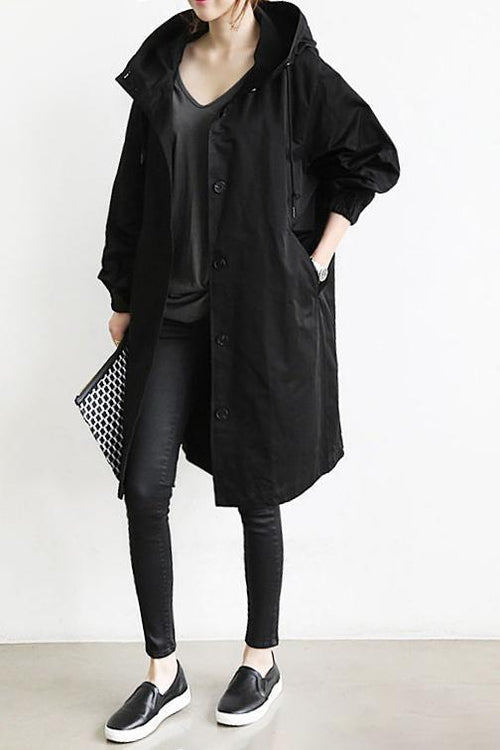 Mid-Length Hooded Jacket with Button Front and Shortened Sleeves Modeberg Bern