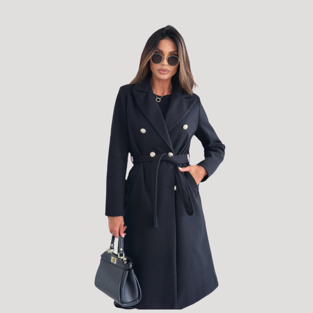 Double Breasted Longline Coat with Self Tie Belt Modeberg Bern