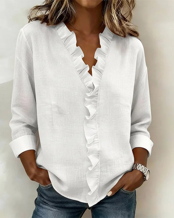 Indira™ Rüschen-V-Ausschnitt-Bluse Modeberg Bern