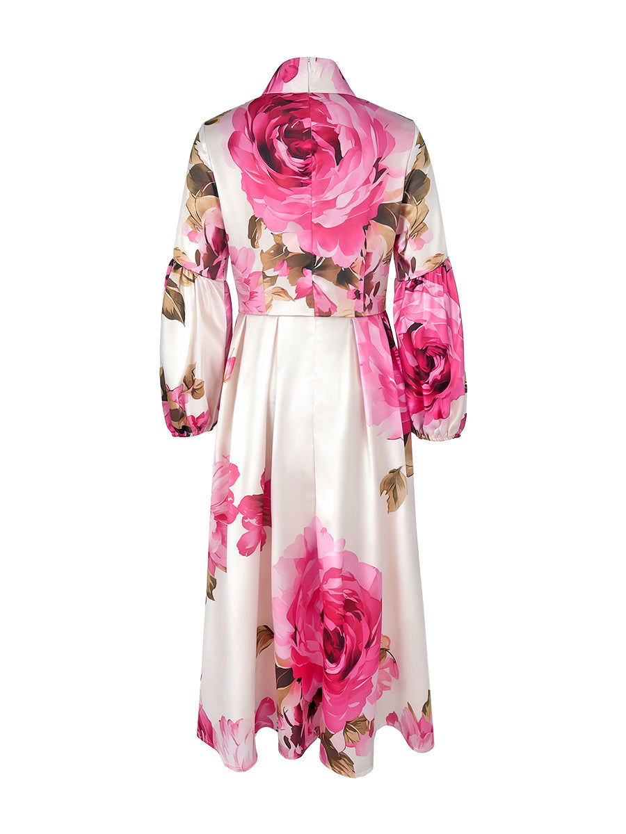 Floral Print A-Line Maxi Dress – Pleated Mock Neck Modeberg Bern