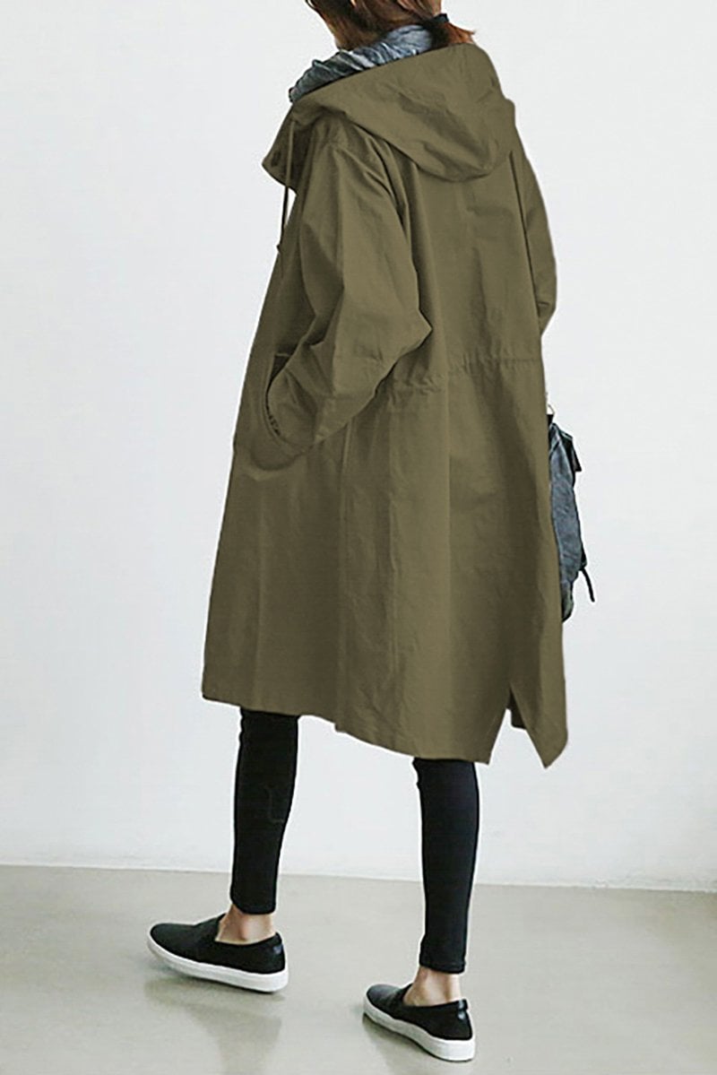 Mid-Length Hooded Jacket with Button Front and Shortened Sleeves Modeberg Bern