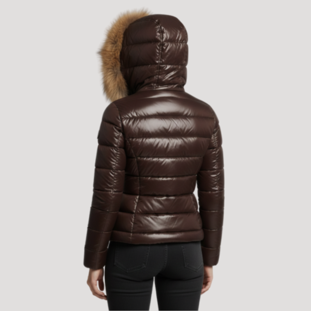 Faux Fur Hooded Puffer Jacket with Glossy Finish Modeberg Bern