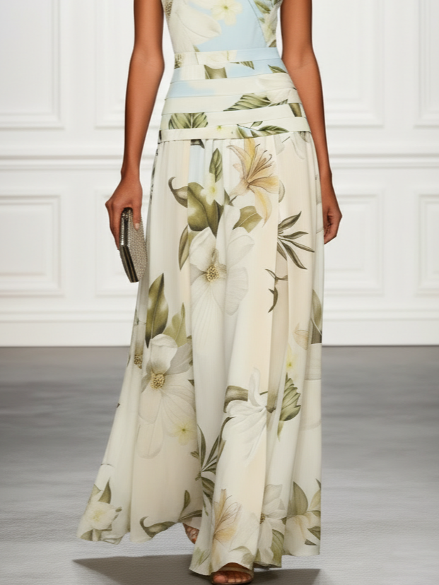 Floral Boat Neck Sleeveless Wedding Guest Maxi Dress Modeberg Bern