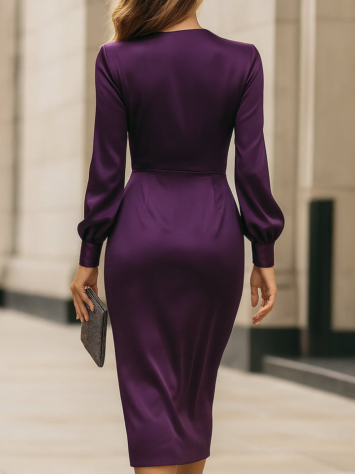 Deep Purple Satin Wrap Midi Dress Modeberg Bern