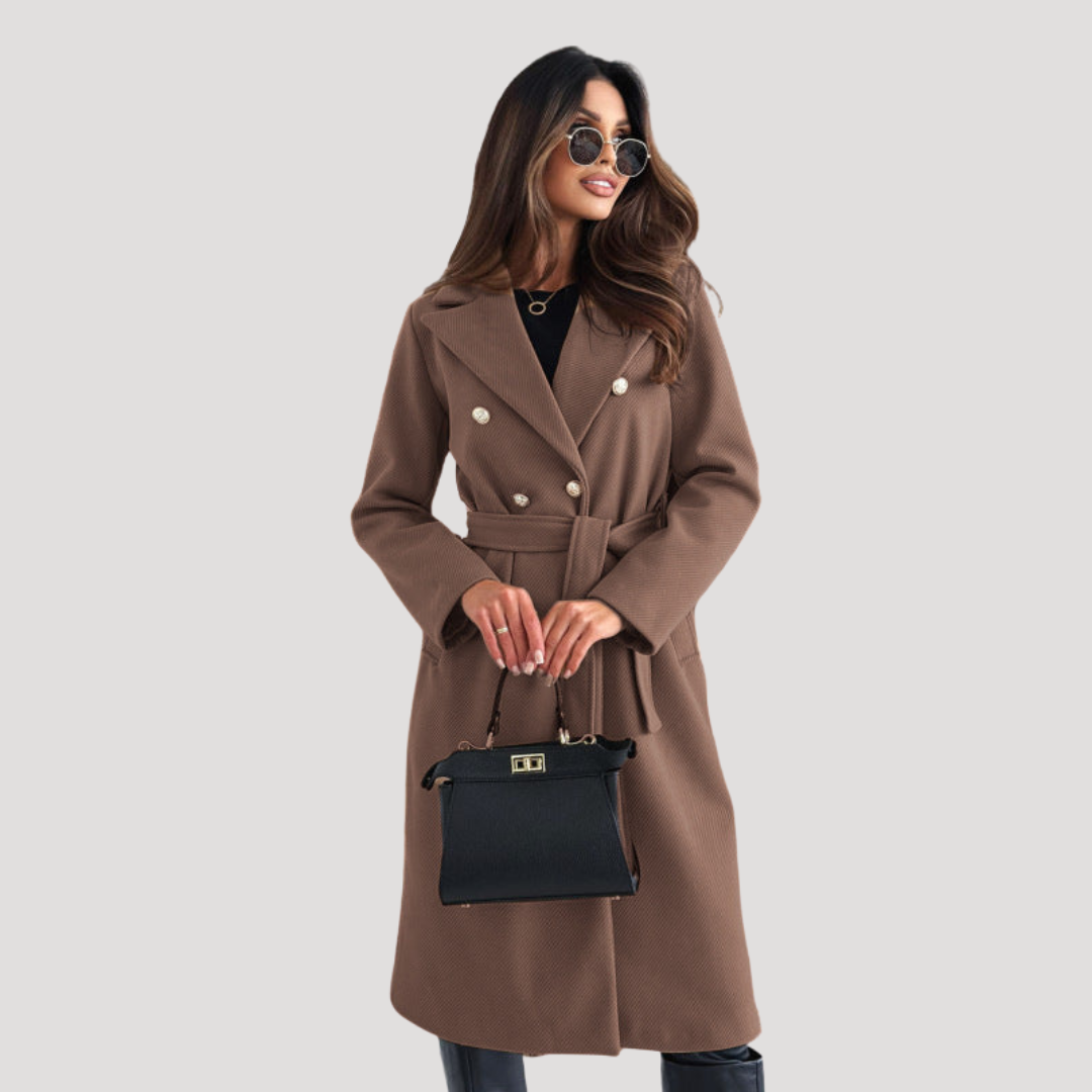 Double Breasted Longline Coat with Self Tie Belt Modeberg Bern