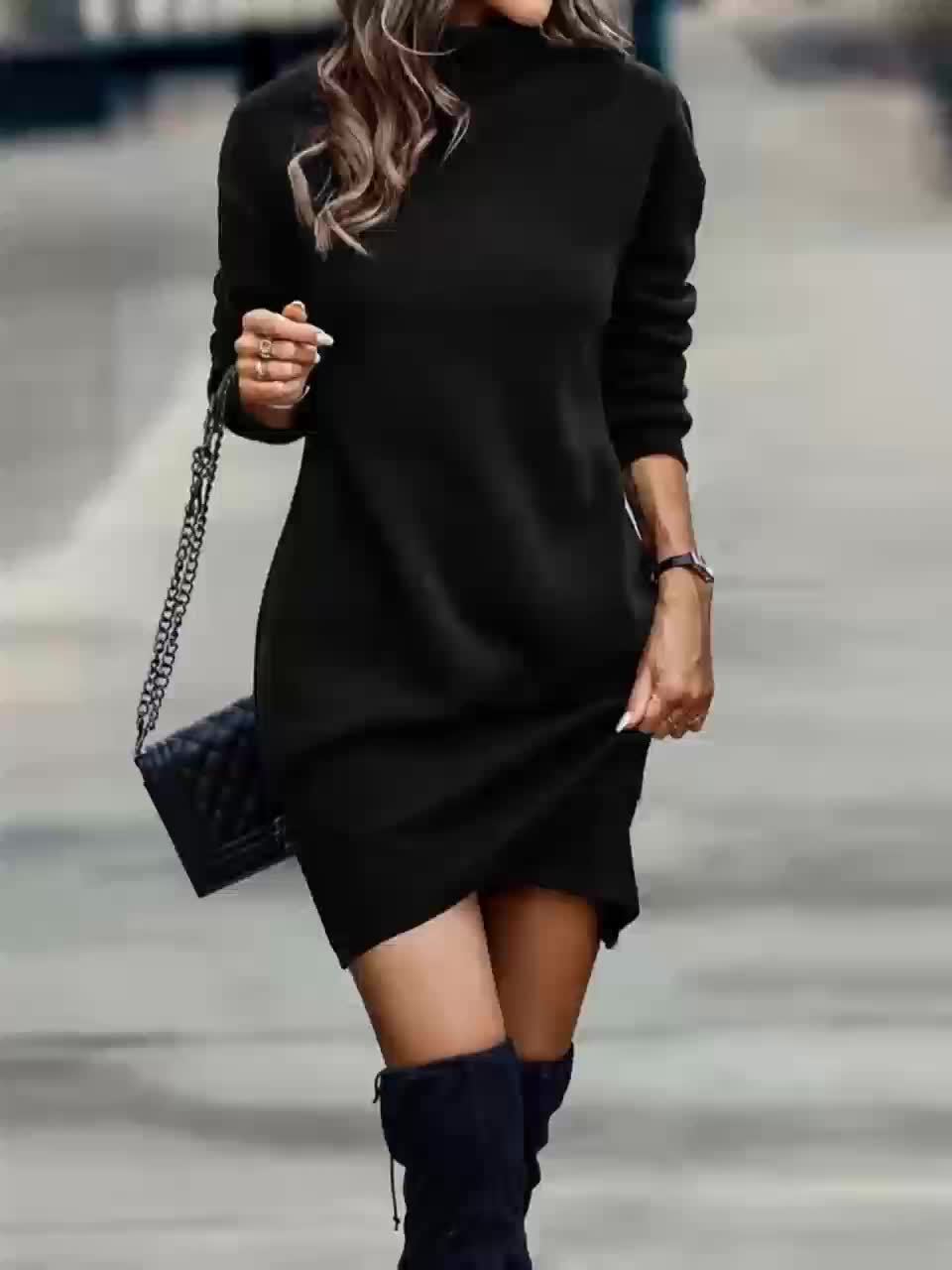 High Neck Long Sleeve Knit Mini Dress Modeberg Bern