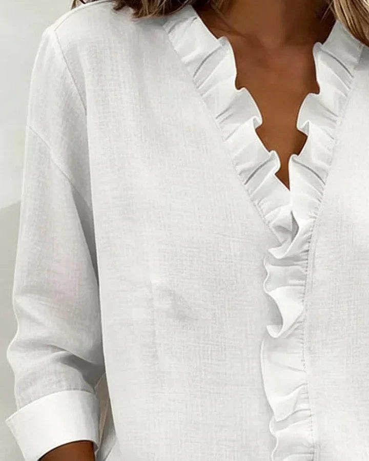Indira™ Rüschen-V-Ausschnitt-Bluse Modeberg Bern