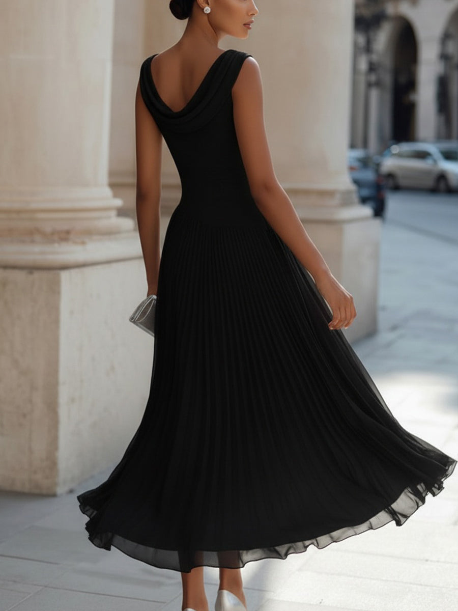 Draped Neck Sleeveless Pleated Occasion Midi Dress Modeberg Bern