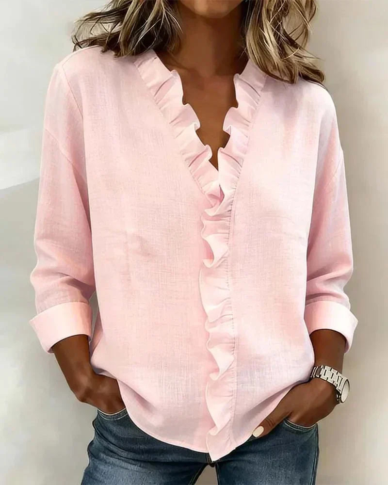 Indira™ Rüschen-V-Ausschnitt-Bluse Modeberg Bern