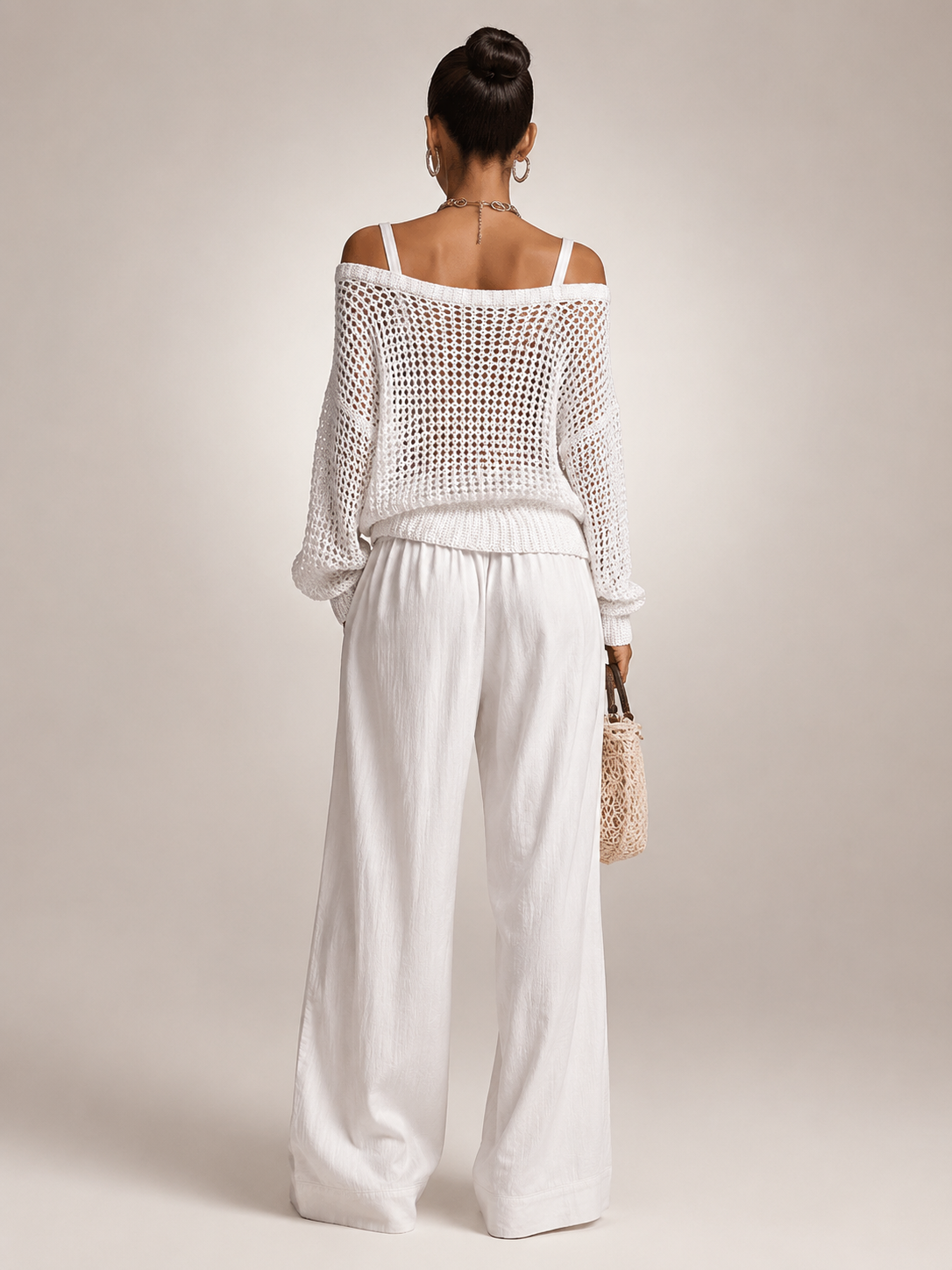 Off-Shoulder Knit Co-Ord Set with Wide-Leg Trousers Modeberg Bern