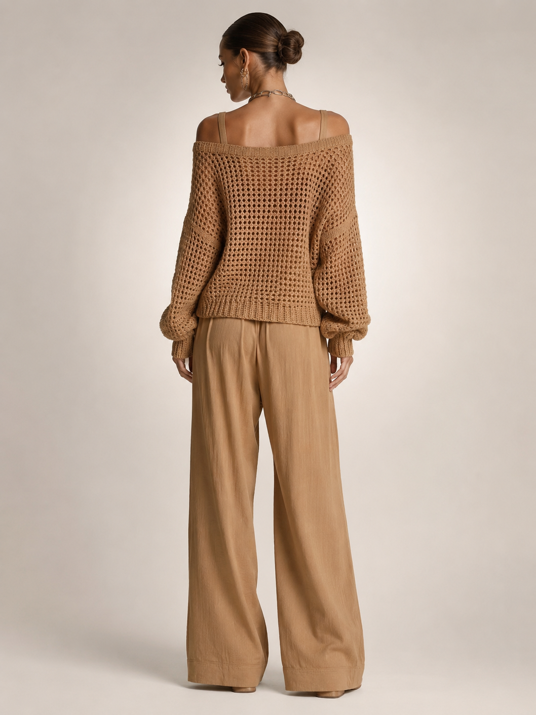 Off-Shoulder Knit Co-Ord Set with Wide-Leg Trousers Modeberg Bern
