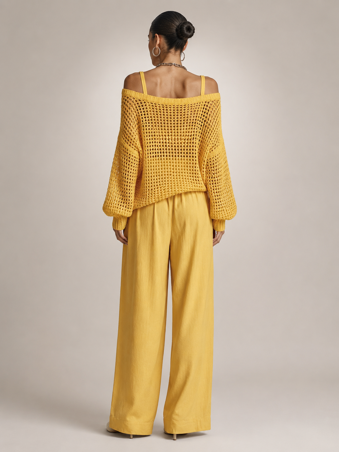 Off-Shoulder Knit Co-Ord Set with Wide-Leg Trousers Modeberg Bern