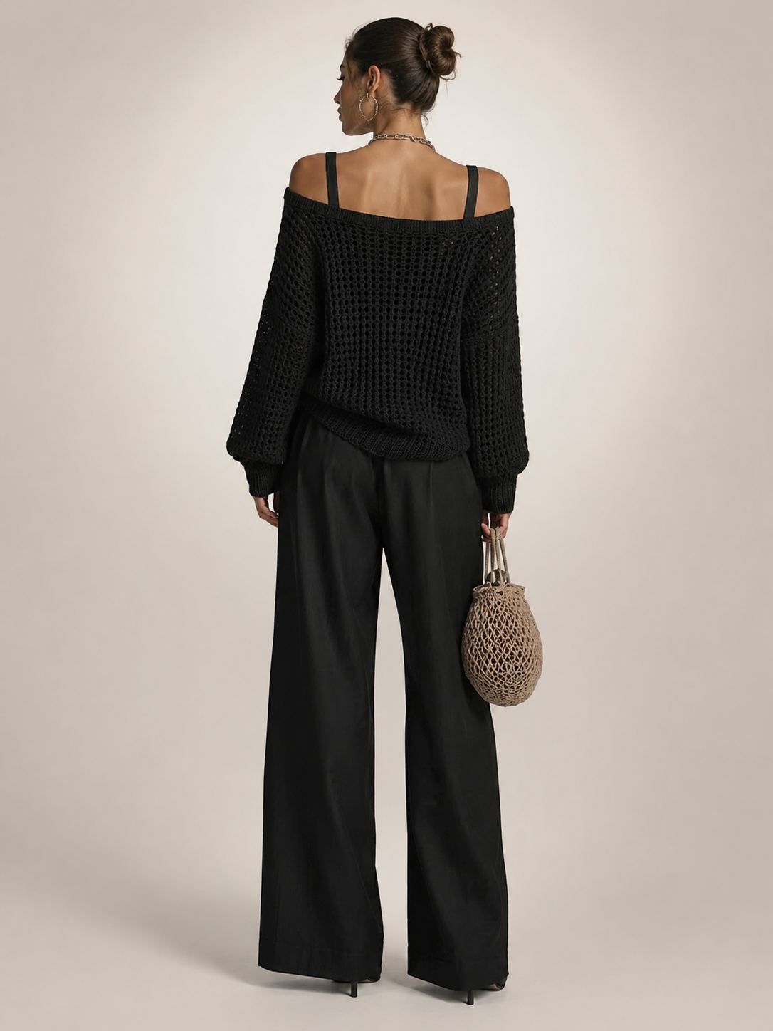 Off-Shoulder Knit Co-Ord Set with Wide-Leg Trousers Modeberg Bern