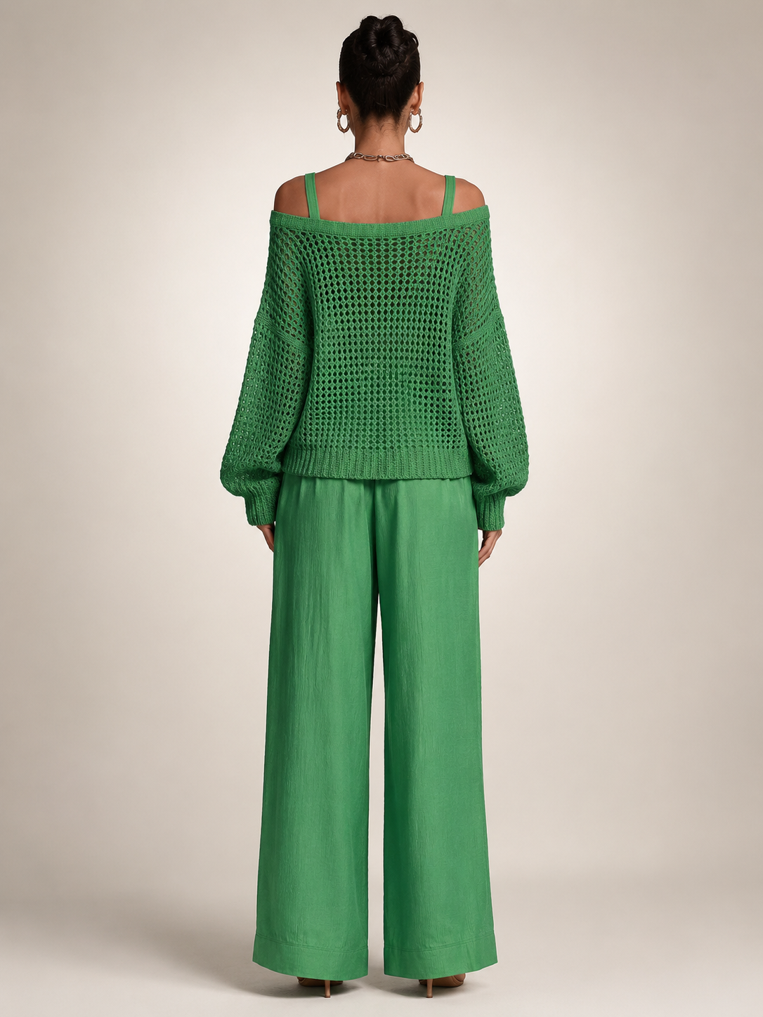 Off-Shoulder Knit Co-Ord Set with Wide-Leg Trousers Modeberg Bern