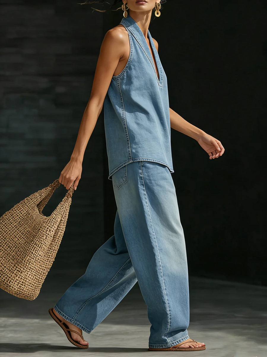 Denim Halter V-Neck Vest Top Modeberg Bern