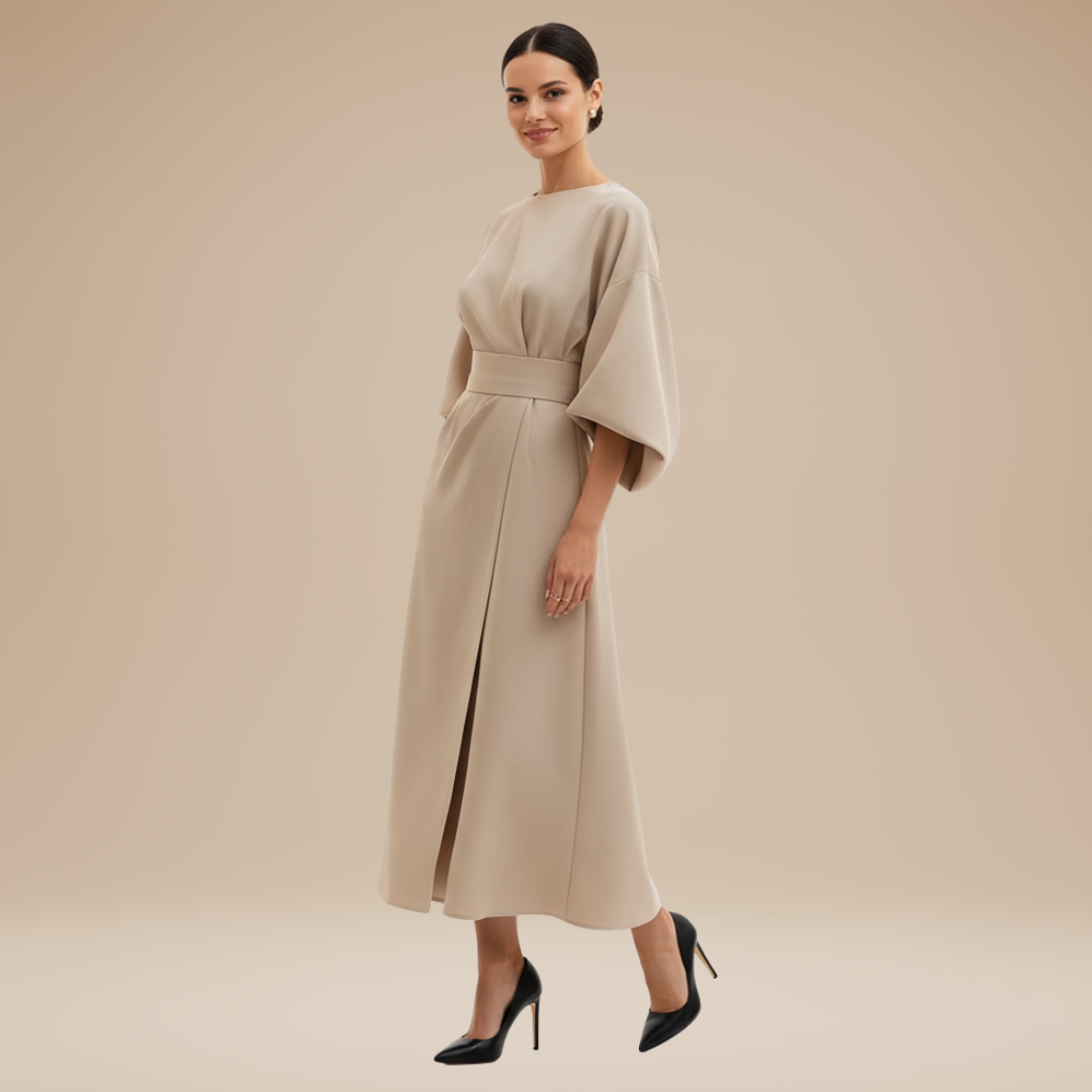 Belted Wide Sleeve Wrap Midi Dress Modeberg Bern