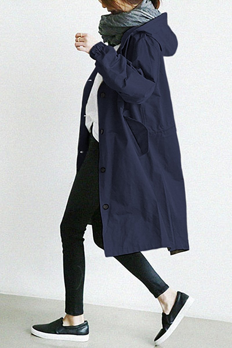 Mid-Length Hooded Jacket with Button Front and Shortened Sleeves Modeberg Bern
