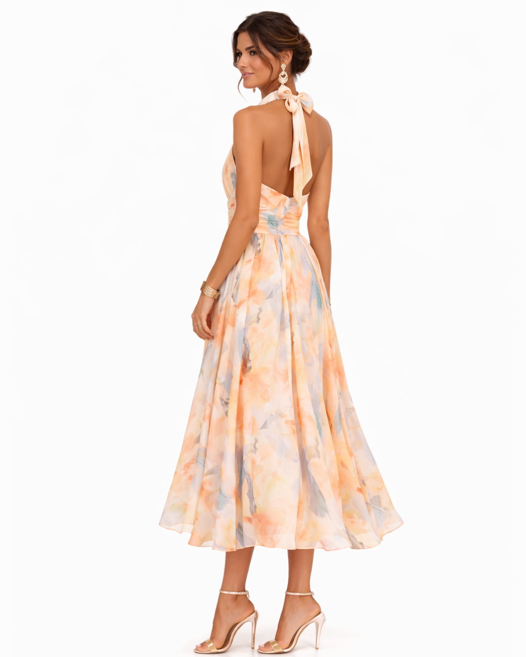 Watercolour Print Halter Neck Occasion Midi Dress Modeberg Bern