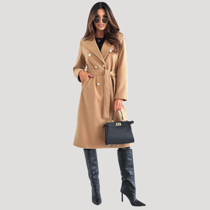 Double Breasted Longline Coat with Self Tie Belt Modeberg Bern